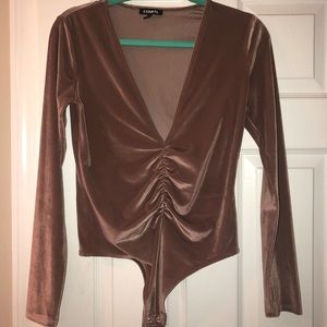 Taupe Long Sleeve Velvet Bodysuit